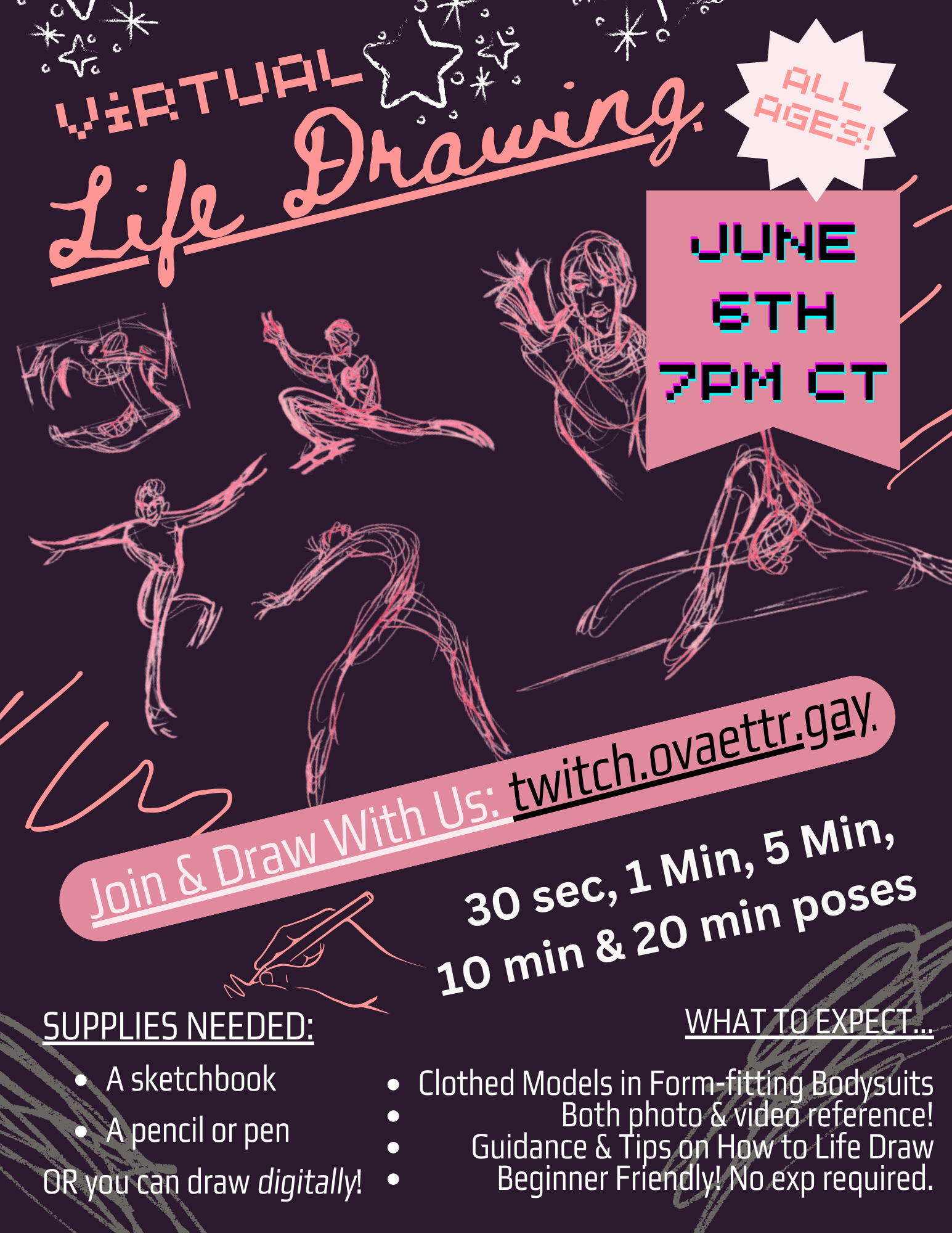 Virtual life drawing event poster